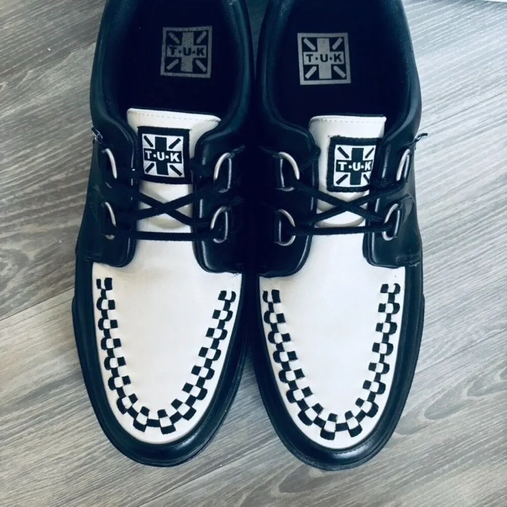 Tuk 12 Black Leather Creeper Sneaker White $90